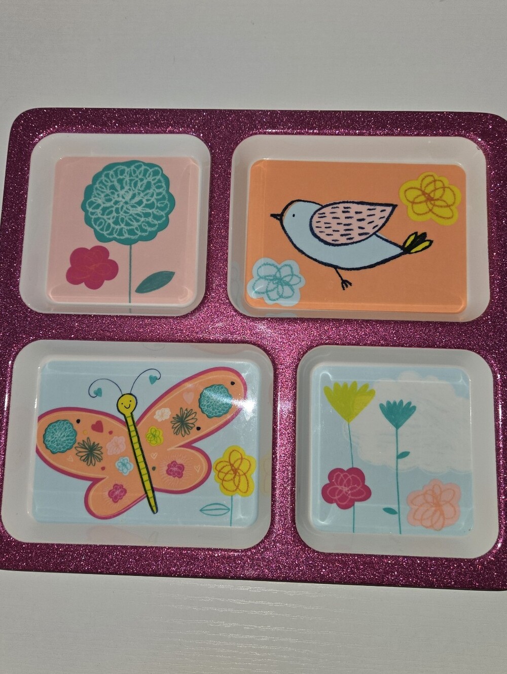 Glitter Pink Floral & Bird Toddler/ Baby Plate